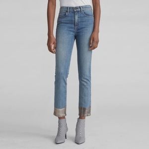 Rag & Bone Women's Blue Metallic-hem Ankle Cigarette Jeans In Bilbury Size 25